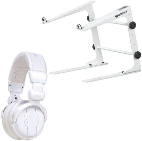 Dj White Laptop Stand Plus White Headphones Pack