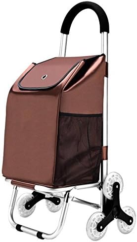 Leemy-li Trolley Dolly Tri-wheel Folding Shopping Cart, Stair Climbing Aluminum Alloy Cart Grocery Utility Cart with Wheel Bearings for Go Up and Down Stairs , brown