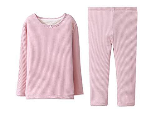 AGOWOO Kids Girls Boys Long Johns Thermal Underwear Set Polar Fleece Pink 4