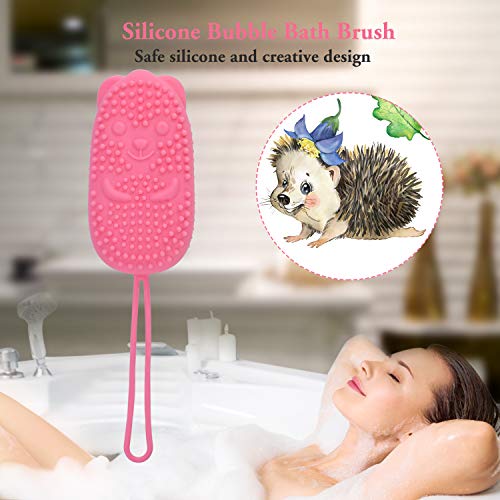 Silicone Bath Body Brush for Woman, Exfoliating Body Scrub Brush, Shower Cleansing Scrubber Brush for Girl, Double-Sided Silicone Sponge Bath Brush with Soft Brush Head and Hard Massage Ball
