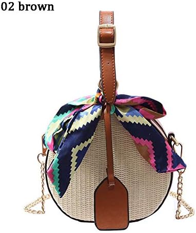 Woven Bag, Straw Small Round Handbag, Streamer Woven Bag, Casual Fashionable Outdoor Shopping Lady Summer Beach Party Travel Shoulder Sling Bag Cross body Bag Dual-Purpose , with Scarf Decoration