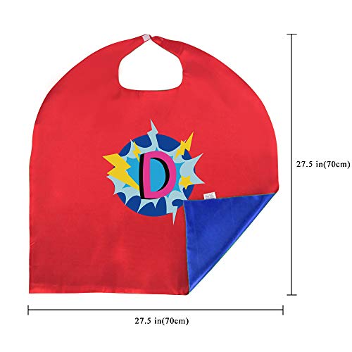 Red Superhero-Cape and Mask for Kid Costume with Name 26 Letter Initial (Cape-D)