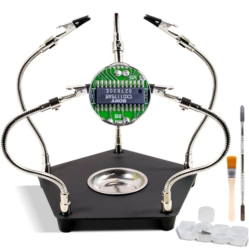 TERRIFI Soldering Station Helping Hands with Magnifying Glass - Third Hand Solder Tool PCB Holder - Heavy Duty Base Plate, Four Flexible Arms for Soldering and Electronic Repair