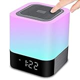 HOMPOT- Night Light Bluetooth Speaker, Touch Sensor Bedside Lamp Warm Light and Color Changing Alarm Clock, MP3 Player, USB, AUX, 4000mAh Battery Best Gift for Kids, Party, Bedroom, Outdoor.