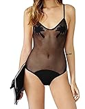 Moxeay® Sexy Black Mesh One Piece Swimsuit Monokini Bikini