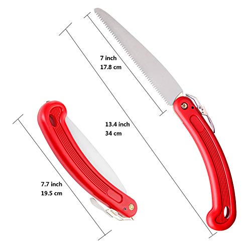 Folding Hand Saw (Sharp Mini) for Pruning Trees Branches Hunting Camping Bushcraft Survival Wood Bone PVC, 7" Carbon Steel Japanese Blade, Efficient Smoother Cut, Safety Lock, Non Slip Handle