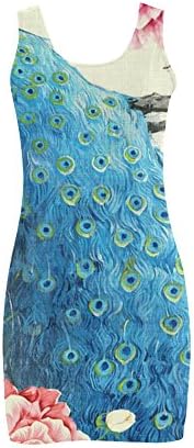 Women's Peacock Print Polyester Casual Vest Dress