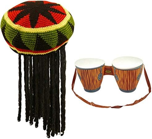 Adults African Jamaican Fancy Dress Accessory Inflatable Drums and Hat 2Pcs Set