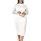 ONTINVA Sexy Elegant Plus Size Turtleneck Lace Long Sleeve Women Bodycon Midi Dress Party Evening Dresses
