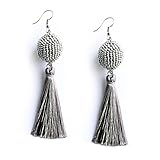 MHZ JEWELS Grey Beaded Ball Tassel Earrings Seed Beads Vintage Long Dangle Drop Tassel Earrings for Women Girls