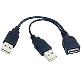 CY Black USB 2.0 Female A to Dual A Male Extra Power Data Y Extension Cable for 2.5" Mobile Hard Disk