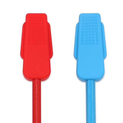V-TOP Sensory Chew Pencil Toppers Fidget Biting Teething Tubes Toys for Autism & Oral Motor Special Needs Kids, Chewable Teether for ADHD Children - 2 Pack (Red&Blue)