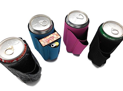 Beer Can Chuggie With Two Pockets - Holds Cigarette And Lighter, Phone, Keys, 3mm Neoprene (Assorted, 4 Pack)