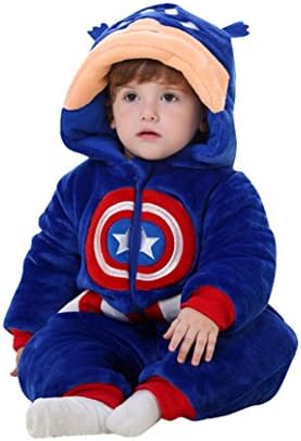 Amazemarket 0-4 Years Thickening Super Warm Baby Climb Romper Jumpsuit Lovely Set Sleepshirts Animal Flannel Kids Christmas Xmas Children Costumes (6-12 Months 66-73cm, America Captain)