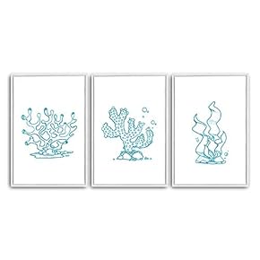 3 Piece Framed Canvas Wall Art Simple Seabed Elements Canvas Prints Home Artwork Decoration for Living Room,Bedroom - 16"x24"x3 Panels