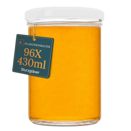 Flaschenbauer - Sturzgläser 430ml 96er Set - Einmachgläser mit Deckel TO82, Schraubgläser, Marmeladengläser, Einkochgläser zur Aufbewahrung, mit Twist