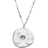 AYCJOY Women Jewelry Silver Plated Starburst Cut Crystals Irregular Circle Pendant Necklace North Star Celestial,16-19 Inches Adjustable Chain, 0.21 oz