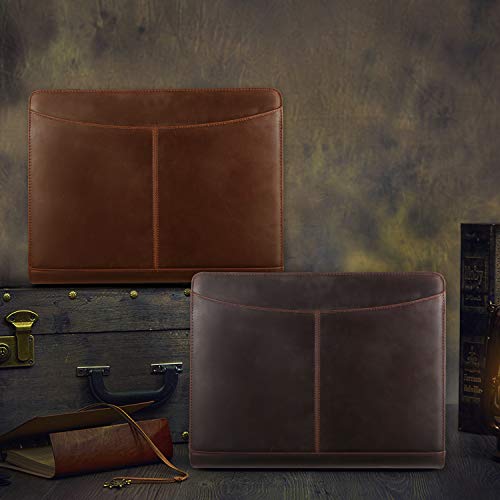 Handmade Crazy-Horse Leather Padfolio Portfolio, Easy to Carry with A Zippered Closure, Business Organizer Tablet Folio Folder with Letter Size Notepad, Gift for Women & Men (Brown, Non-Custom)