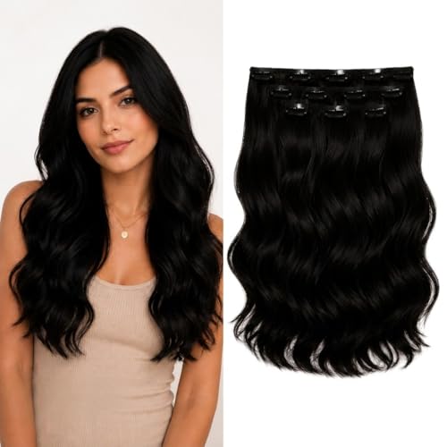 16 Inch Clip in Hair Extensions Real Human Hair, 120g 7 Pcs Double Weft Silky Straight Hair Extensions, Natural Thick Hair for Women, Salon Quality Long Lasting (#1 Jet Black, 16 inch-120g)
