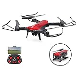 SZJJX RC Drones Foldable Remote Control Wifi Quadcopter FPV VR Helicopter 2.4GHz 6-Axis Gyro 4CH with Adjustable Wide Angle 2MP HD Camera RTF SJ60 (Red)
