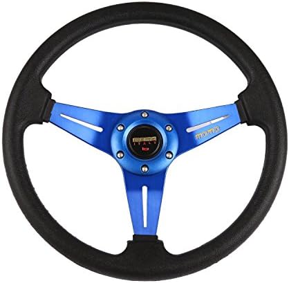 Utheing 350mm 6 Bolt Racing Steering Wheel PVC Sports Drifting Wheel with Momo Pattern BLUE/RED (Blue)