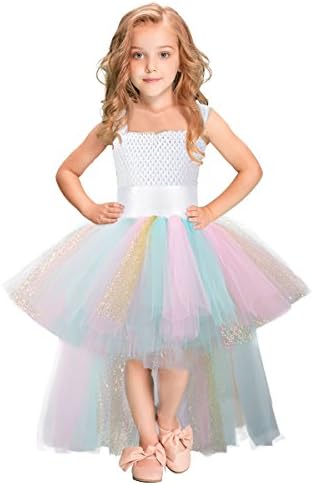 Tutu Dress for Girls Handmade Rainbow Tulle Dress for Unicorn Party Special Occasion (Mint+Pink+Gold)