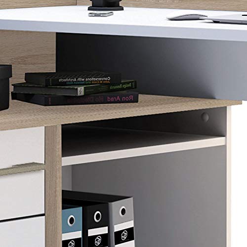 habeig Eckschreibtisch Schreibtisch Computertisch Bürotisch Arbeitstisch weiß Eiche 129x105 cm – Bild 5