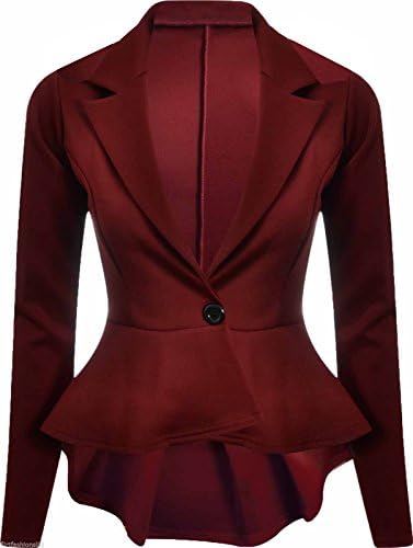 Funky Fashion New Womens Plus Size Plain Peplum Frill Ladies Long Sleeve Tailored Blazer 8-24