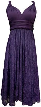 Knee Length Convertible Bridesmaids Dress in Royal Purple Lace0643131555393,One Size