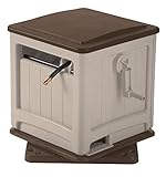 Suncast Resin Swivel Hose Hideaway with Hose Guide - Durable Outdoor Hose Storage Reel with Swivel Base, Crank Handle, Lid, and Slide Trak Hose Guide - 225' Hose Capacity - Mocha and Taupe