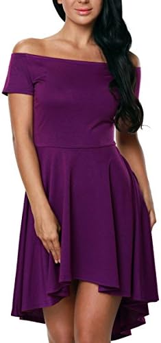 LZMY Womens Casual Off Shoulder Sleeve Party Cocktail Formal Skater Dress (L, Purple)