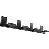 Ralbay 4 Light Black Bathroom Vanity Light Fixtures Acrylic Matte Black Vanity Light Fixtures LED Modern Bathroom Vanity Ligh