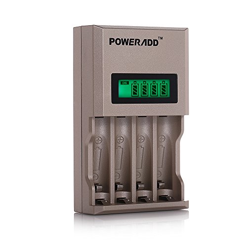Poweradd 903A 4 Bay High-Speed Intelligent Battery Charger with LCD,Smart Rechargeable Battery Charger for AA AAA NI-MH/NI-CD Rechargeable Batteries (Batteries Not Included)