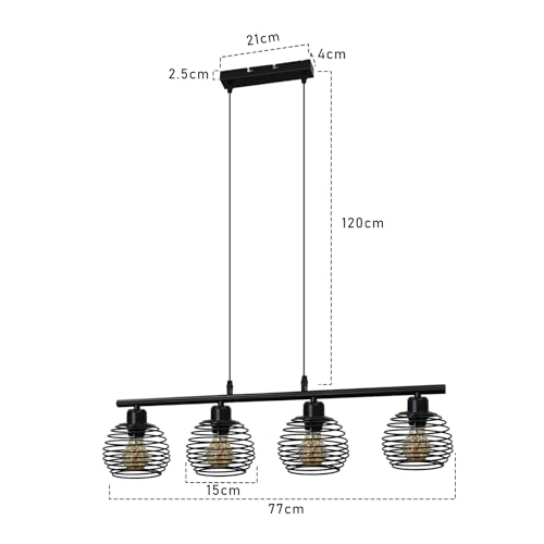 ZMH Vintage Ceiling Light Retro Pendant Lamp – Black Cage Design Light with 4 Lights Industrial Socket E27 Retro Ceiling Lighting for Kitchen Dining Room Bedroom Coffee Bar | Industrial Metal Design for Kitchen Dining Room Bedroom Cafe Bar