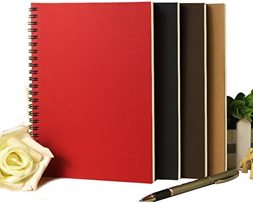 METAN Red Black Brown Kraft Cover Spiral Notebook Kraft Paper Hardcover A5 (5.8"x8.3") 80 Sheets Ruled Squared Dot Plain Inner Page with Black Binding Rings (Grid Page, Black)