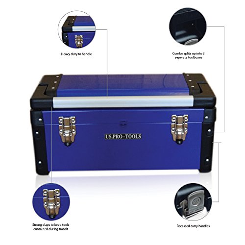 US PRO Tools Blue Work Center Plastic Steel Mobile Rolling Chest Trolley Cart cabinet 3 IN 1 Tool Box Wheels by us pro tools - Thumbnail 5