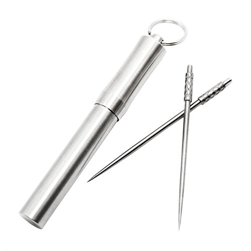 PPFISH Pocket Toothpick Holder keychain - Waterproof Metal Toothpick Box Container & 2 Titanium Toothpick Ultralight Travel Kits (Stainless Steel)