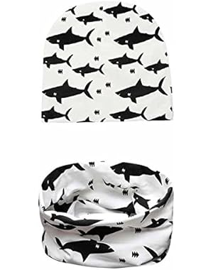 Baby Boy Girl Gift Set Fox Fish Bear Print Round Hat + Neckerchief