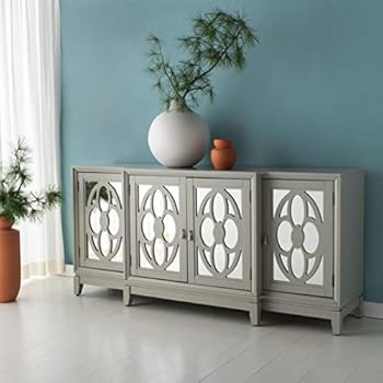 Safavieh Couture Madeleine Grey Mirrored 3-Shelf Storage Buffet Sideboard, gray