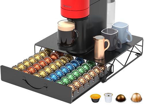 Capsule Organizer for 48 Capsules Nespresso Vertuo Capsules Dolce Gusto, Drawer Holder for Nespresso Vertuoline Capsules and Coffee Machine Rack