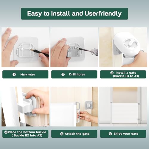 Retractable Stair Gate Extend up to 55” wide, 33.86” Tall with Drilling and Non-Drilling Accessories, Baby Gate One Handed Silent Operation Grey Dog Gate for Stairways/Indoor/Outdoor (White)