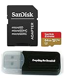 64GB Memory Card works with Gopro Hero 6, Fusion, Hero 5, Karma Drone, Hero 4, Session, Hero 3, 3+, Hero + Black - Sandisk Extreme UHS-1 64G micro SDXC with Everything But Stromboli Card Reader
