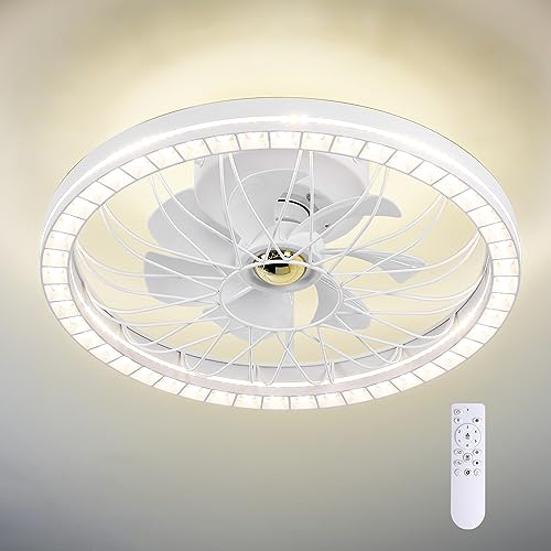 KINGTORO Modern White Ceiling Fans with Lights