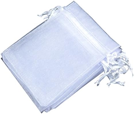 Eamall Pure Color Party Favor Bags Organza 4x5 inch 120pcs Organza Drawstring Bags For Wedding Baby Shower Favors Mesh Gift Bag Jewlery Candy Bag Velvet Pouch (120pcs White Color)
