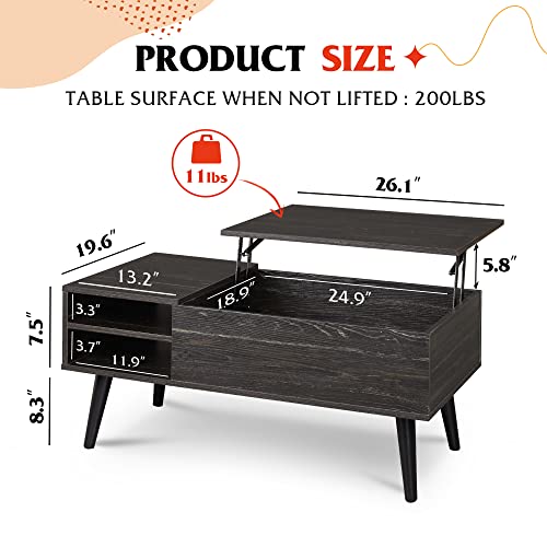 WLIVE Wood Lift Top Coffee Table with Hidden Compartment and Adjustable