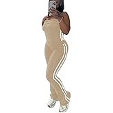 HBQ Women Two Piece Outfits Strapless Crop Top and Flare Pants Casual Stripe Lounge Sets Tracksuits