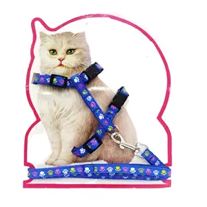 Kiki N Pooch Cat Adjustable Nylon Printed Harness Strap Collar with Leash Set Small Pet Walking for Kitten- Printed (Color May Vary)