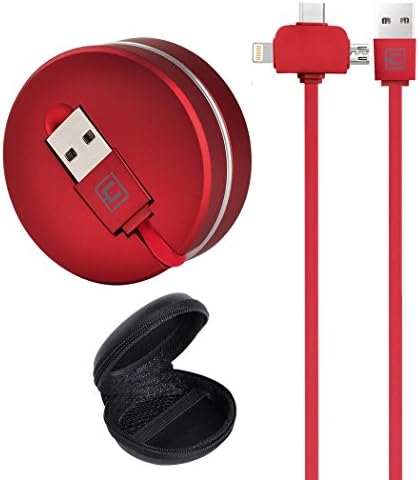 3 in 1 multiple USB Charger Cable, Retractable Charging Cable for iPhone X 8 7 6S 5 iPad Pro, Samsung S8 S7, LG G6 G5 and Lightning Micro USB C with Gift Black Storage Box. (Red)
