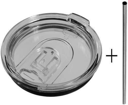 Yeti, Ozark Trail and RTIC Replacement Lid with Spill Resistant Sliding Cover + Free Stainless Steel Straw | Compatible with RTIC, ICONIQ, YETI, Ozark Trail and SIC 20oz Tumblers (Clear)