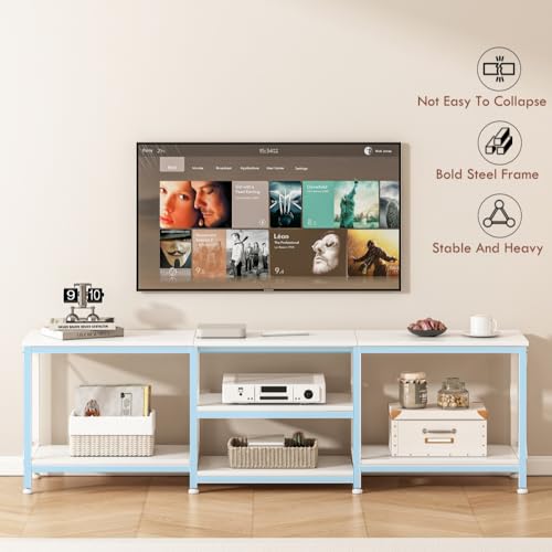 Jubestry TV Table with Shelves Up To 75 Inch Entertainment Center and TV Console Table for Home Living Room 180 * 40 * 60cm White
